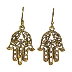 Brass earrings hamsa hand, gold colour