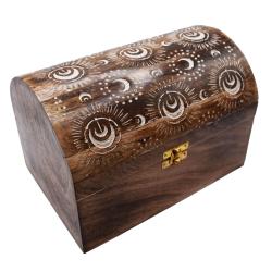 Jewellery Trunk Box/Chest Mango Wood with Hinged Lid Moon Design 23x16x15cm