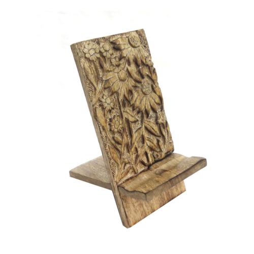 Mobile Phone Stand Mango Wood Floral