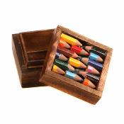 Box - wood and recycled crayons 6x6x4cm