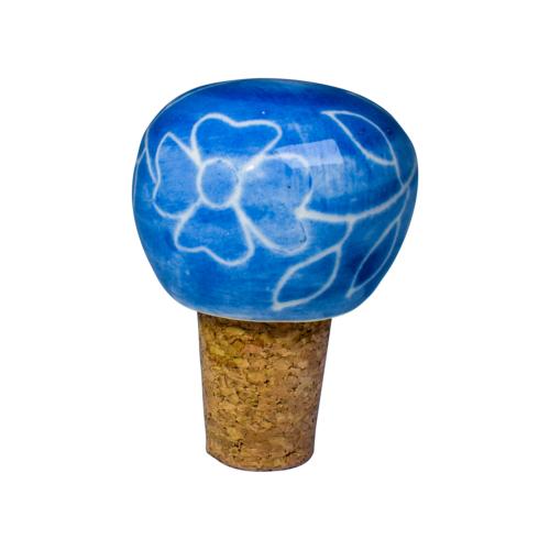 Cork wine bottle stopper, round, floral pattern