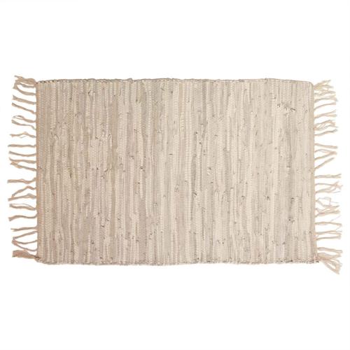 Rag rug recycled leather beige 60x90cm