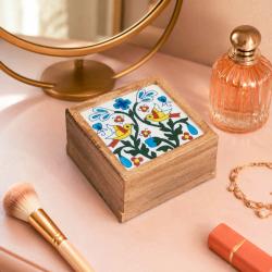 Secret Lock Box Mango Wood with Tile - 2 Birds + Floral