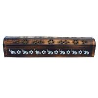 Incense stick and cone smoke box with storage, brown