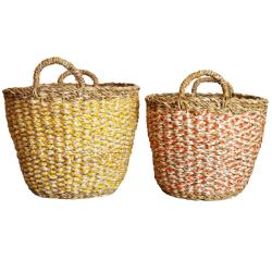 Set of 2 hogla seagrass baskets with handles