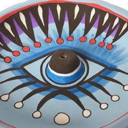 Incense holder/ashcatcher round, painted clay eye design