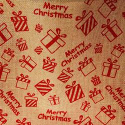 Jute shopper or Christmas gift bag, parcels design, 30x30cm