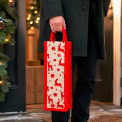Jute Christmas bottle gift bag, reindeer design