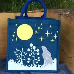 Jute shopping bag, Hare and Moon 30x30cm