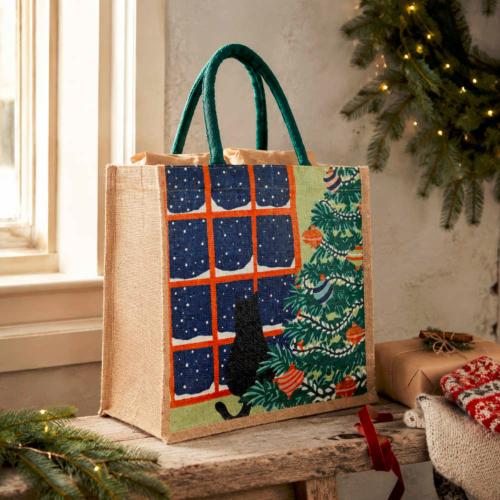 Jute Gift / Shopping Bag, Cat in Window 30x30cm