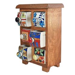Wooden mini chest with 6 brightly coloured drawers 16.5 x 24 x 11cm
