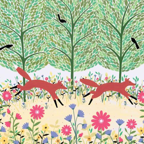 Greetings card "Frolicking Foxes" 16x16cm