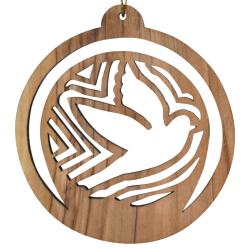 Hanging Christmas decoration, olive wood, dove 6.5cm diameter