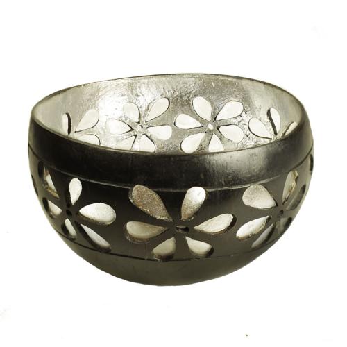 Coconut bowl silver colour lacquer inner 13x8cm