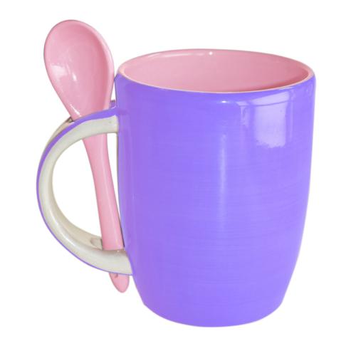Purple and Pink hand-painted mug and spoon, 10 x 8 cm