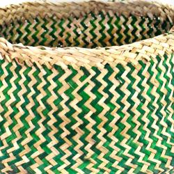 Woven seagrass basket, natural & green 35cm