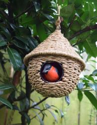 Birdhouse woven eco rattan handmade round with hanging 21x24cm