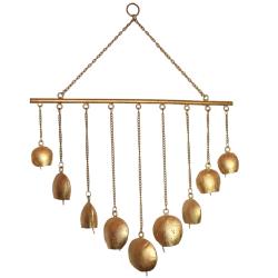 Hanging windchime 9 bells recycled brass indoor or outdoor 44x36cm
