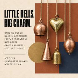 Hanging bells, box of 20, assorted colours and shapes