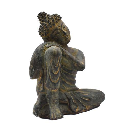 Buddha Sitting Leaning on Hands, sandstone 19cm height