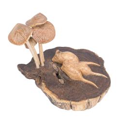 Handcrafted Woodland Sculpture with Three Mice and Toadstools