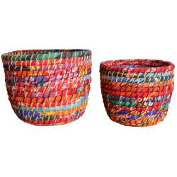Set of 2 round grass baskets, multicoloured