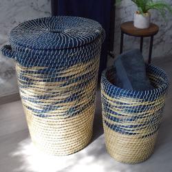 Set of 3 laundry / storage baskets kaisa grass blue and natural colour