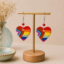 Earrings Rainbow Heart 2.8 x 2.3cm