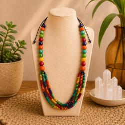 Necklace Handpainted Wooden Multicolour 3-tier Tiny Beads