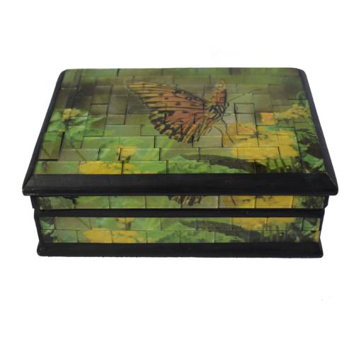 Jewellery box recycled mosaic glass butterfly design 18x6.5x13cm