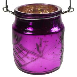 T-lite candle holder with wire hanging recycled glass purple 6x7cm
