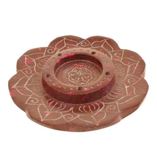 Incense holder ashcatcher soapstone lotus shape red 6.5cm