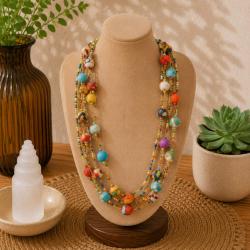 Necklace Recycled Multicoloured Beads 5 Strands 25cm