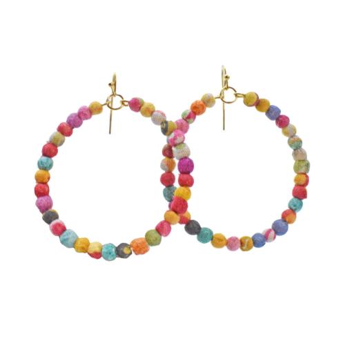 Earrings Recycled Small Beads on Circle 4.5cm