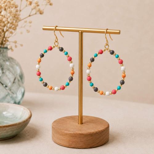 Earrings Hoop with Multicoloured Clay Beads 4cm diameter