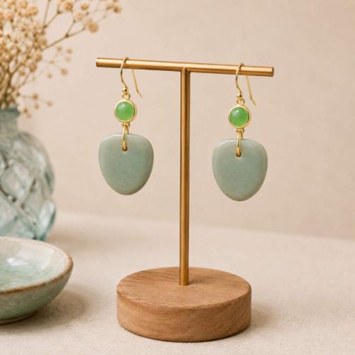 Earrings Ceramic with Bead Green 2.5 x 5cm