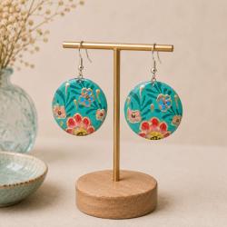 Earrings Sea Green with Flowers