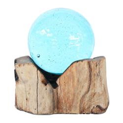 Recycled Blue Glass Ball on Wood