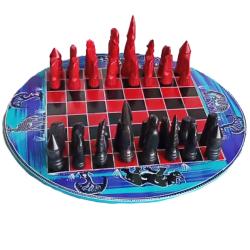 Luxury African stone handmade chess set red/black Fair Trade round board 30cm