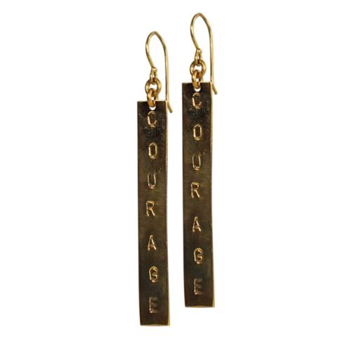 Earrings, stamped brass, rectangular drop Courage 5 (L) x 0.5 (W) cm