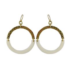 Earrings, Brass and white bone hoops