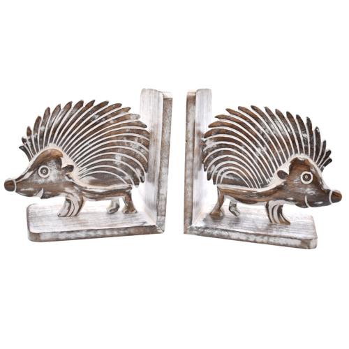 Bookends, mango wood hedgehog design, 18 x 10 x 15cm each