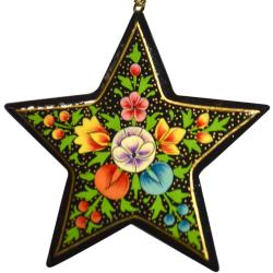 Hanging star decoration, floral design, papier mâché 10x10x0.5cm