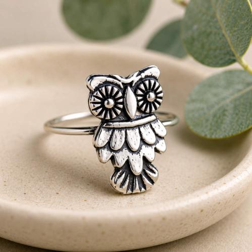 Ring, silver colour, Owl
