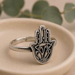Ring, silver colour, Hamsa Hand