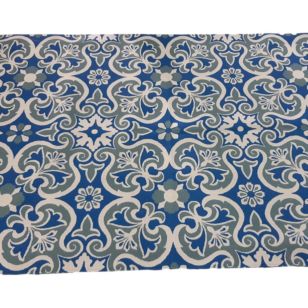 Rug indoor or outdoor, recycled plastic 120 x 180cm blue floral