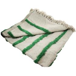 Throw/bedspread, recycled cotton, green tufted stripes
