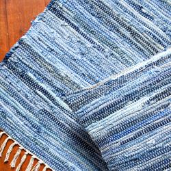 Chindi rag cushion recycled cotton handmade blue denim 40x40cm