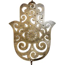 Hanging bell recycled wrought iron, hamsa hand 9 x 18cm