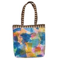 Bag recycled plastic with textile trim and pouch